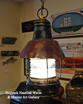 Authentic painted metal hanging marine anchor lantern with applied copper shade, nautical lighting Authentic painted metal hanging marine anchor lantern with applied copper shade, nautical lighting