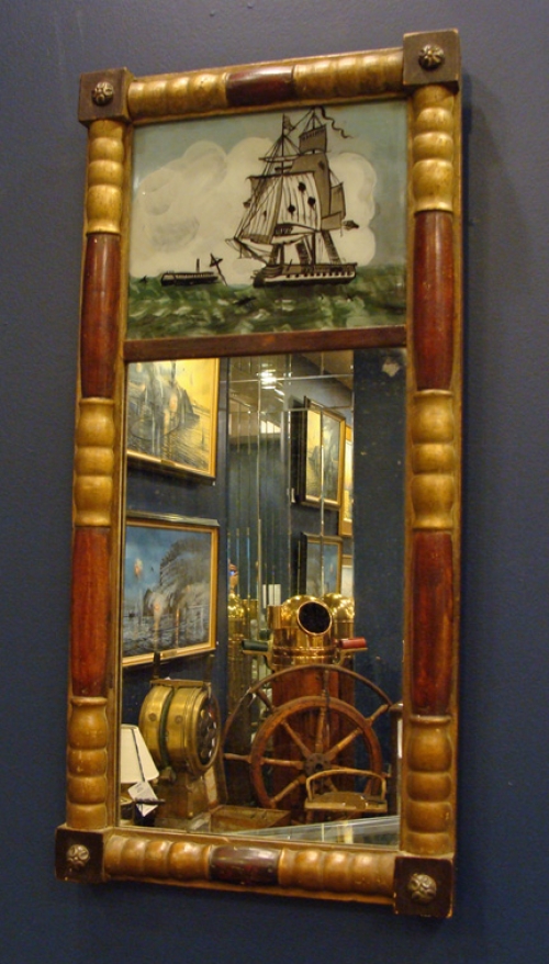 Eglomise Mirror with Painting of the USS "Constitution"