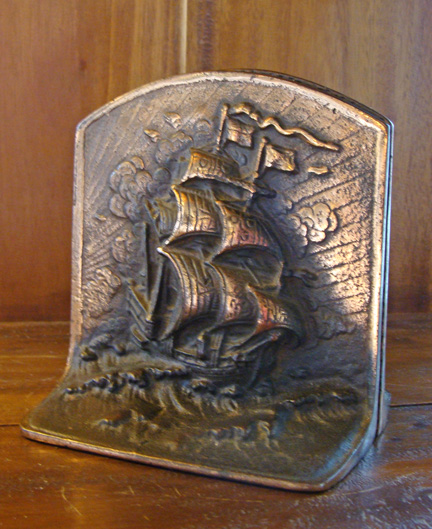 Vintage Bronzed Copper Sailing Ship bookends