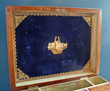 Inlaid English Rosewood Trinity House Sewing Box