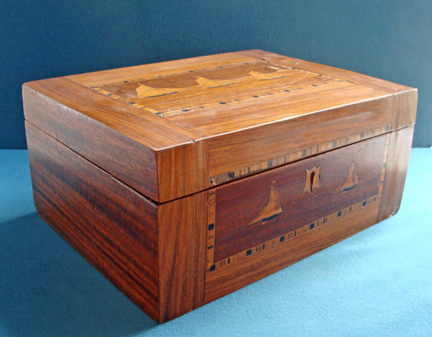 Inlaid English Rosewood Trinity House Sewing Box