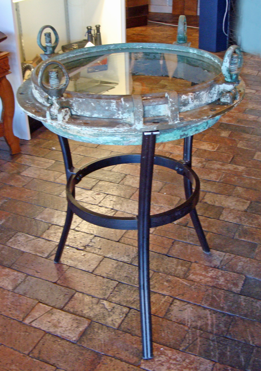 Bronze Porthole Occasional Table Nautical Furniture Skipjack Nautical Wares