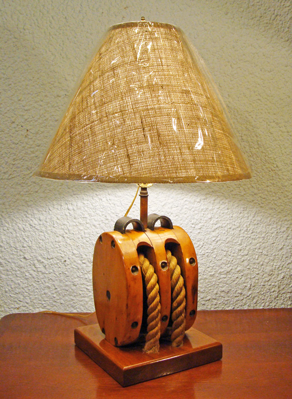 Wood Block Tackle Table Lamp, Wooden Block Table Lamp