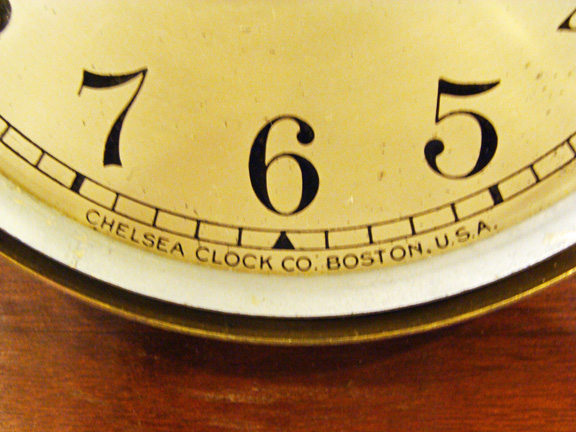 WWII Era Chelsea 6 Inch Ship's Bell Clock on Traditional Base nautical, marine clocks