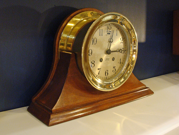WWII Era Chelsea 6 Inch Ship's Bell Clock on Traditional Base nautical, marine clocks