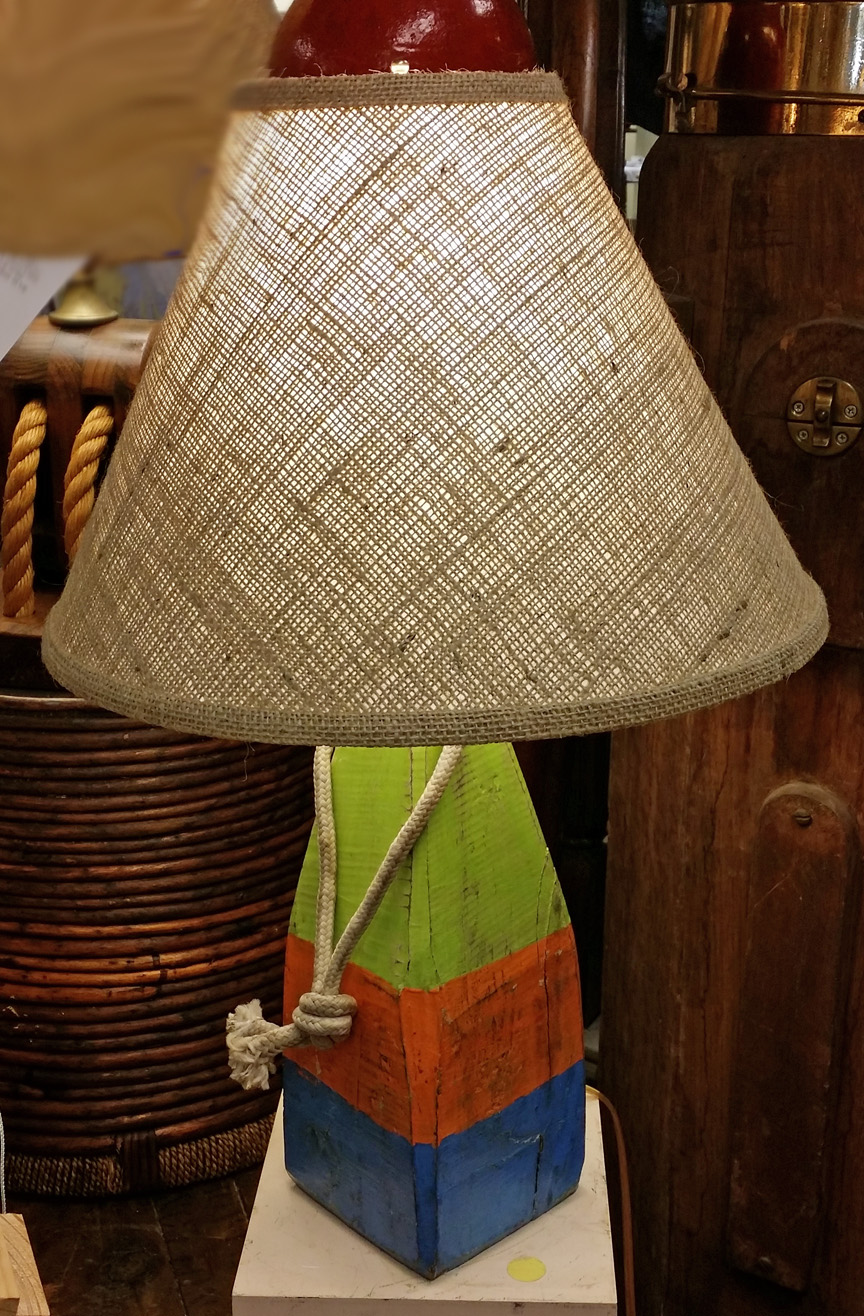 Wood Buoy Table Lamp Skipjack Nautical Wares This Custom Made Table Lamp Is Produced Using Vintage Painted Wooden Buoys The Buoy Measures Approximately 4 1 2 Inches Wide And 12 Inch