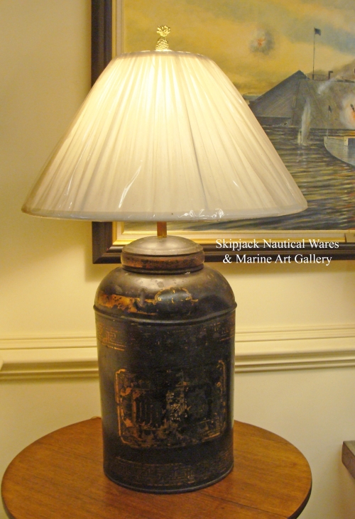 19th Century Tole Tea Canister Table Lamp
