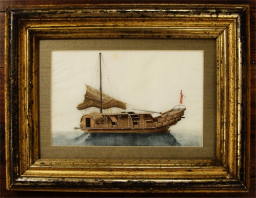 Early 19th Century Chinese Export  Painting of a Junk