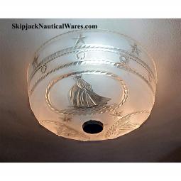 Vintage 10 inch Frosted and clear glass nautical ceiling light globe cover. Nautical designed globe 