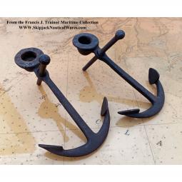 Pair Cast Iron Anchor Candle Holders