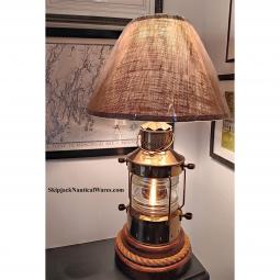 Vintage brass anchor (ankerlicht) lantern repurposed into a nautical table lamp. The vintage DHR anc