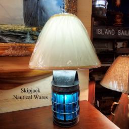 Nautical Table Lamp- Vintage Galvanized Metal Maritime Light With Blue Lens