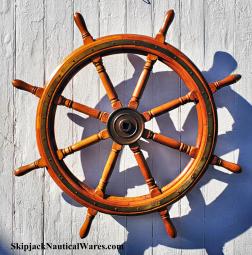 Eight Spoke Oak & Brass Ship's Wheel --36"  diam.