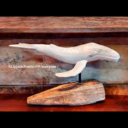 Carved Wood Folk Art Sperm Whale on Lobster Buoy Trap Marker Stand