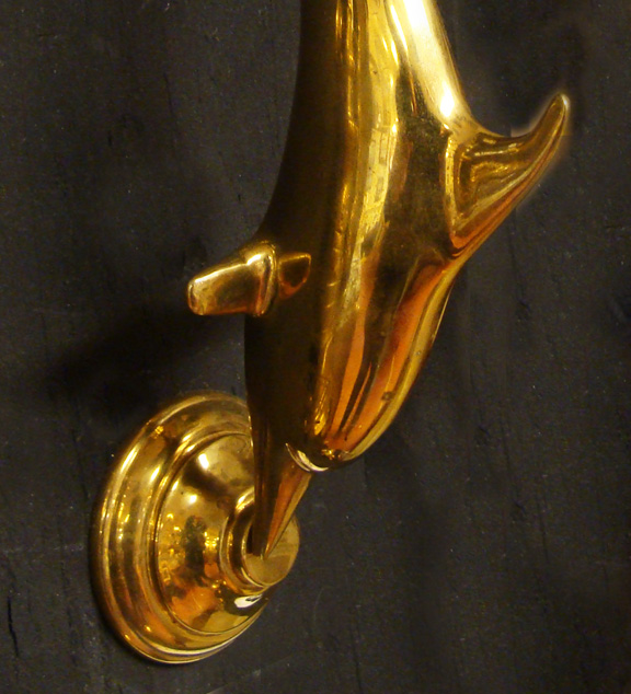 Leaping Dolphin Cast Polished Brass Door Knocker Skipjack Nautical Wares