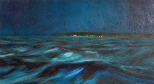 Night Sea Original Oil Painting By David Weiss Skipjack Nautical