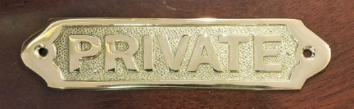"PRIVATE" solid brass sign plaque, 6" (new)