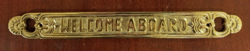 "WELCOME ABOARD" brass sign plaque, 11-1/2" (new)
