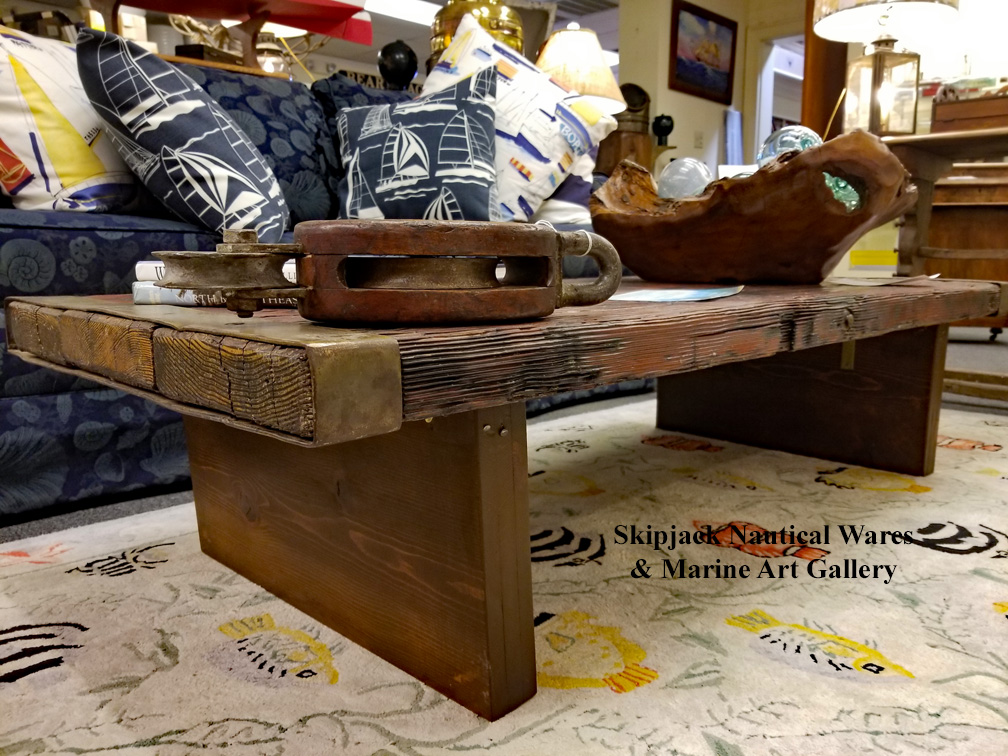 Wwii Us Navy Liberty Ship Hatch Cover Coffee Table Skipjack Exceptional Nautical Coffee Table Produced Using An Authentic Wwii Era Liberty Ship Hatch Cover For The Top Features Thick Yellow Pine Boards W