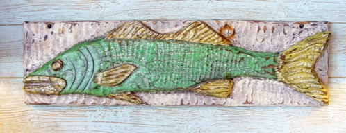 Relief Carved Wood Folk Fish Sign by Joe Marinelli