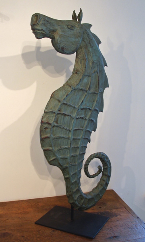 "Seahorse on Stand" folk art carving by J & P Johnson -- height 36"