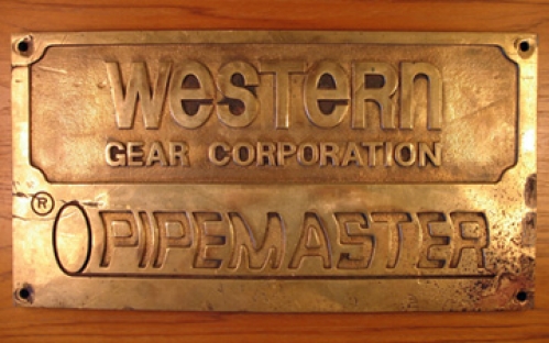 Western Gear Corporation, Pipemaster, Brass Company Plate