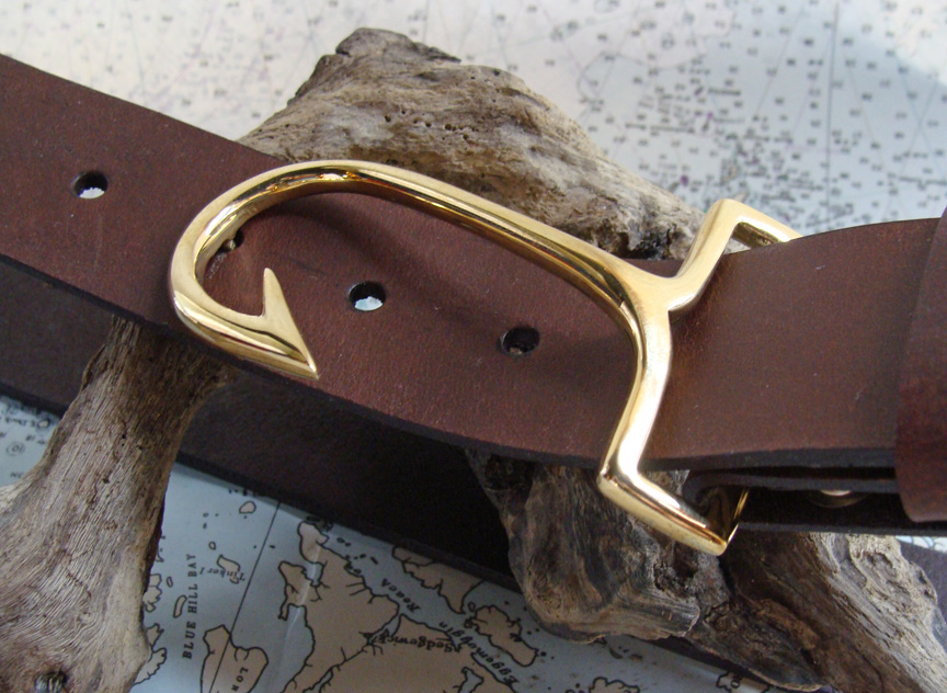 Brass Fish Hook Belt Buckle Skipjack Nautical Wares