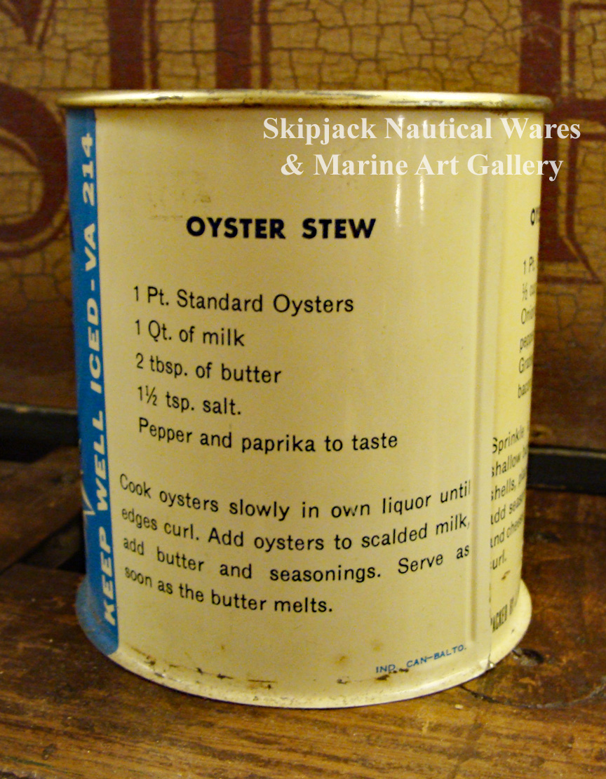 One Pint Miles Fresh Oysters Tin Cans Skipjack Nautical Wares