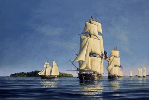 "Prelude to Battle: Lake Erie; 1813" original oil painting by Peter Rindlisbacher