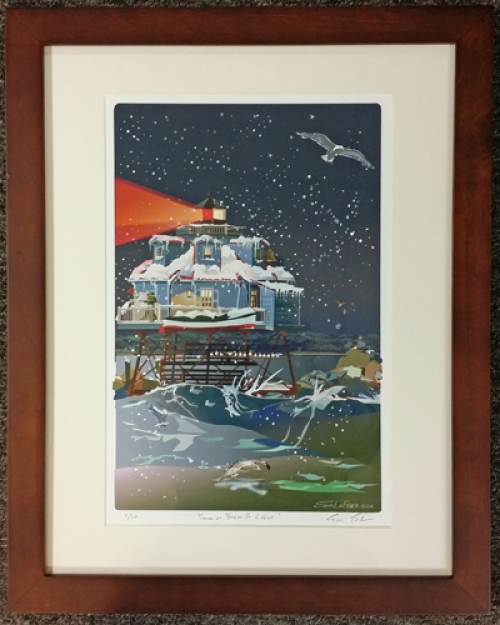 "Snow at Thomas Point Light" framed limited edition