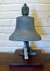 WWII Era US Navy Bell on Wood Stand -- 9.5" diam.