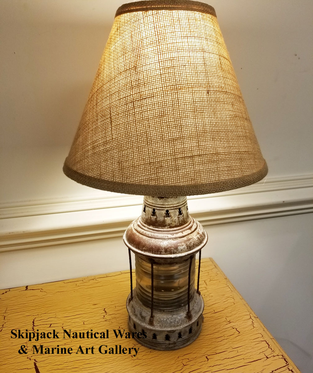 Early Galvanized Metal Anchor Lantern, Galvanized Table Lamp