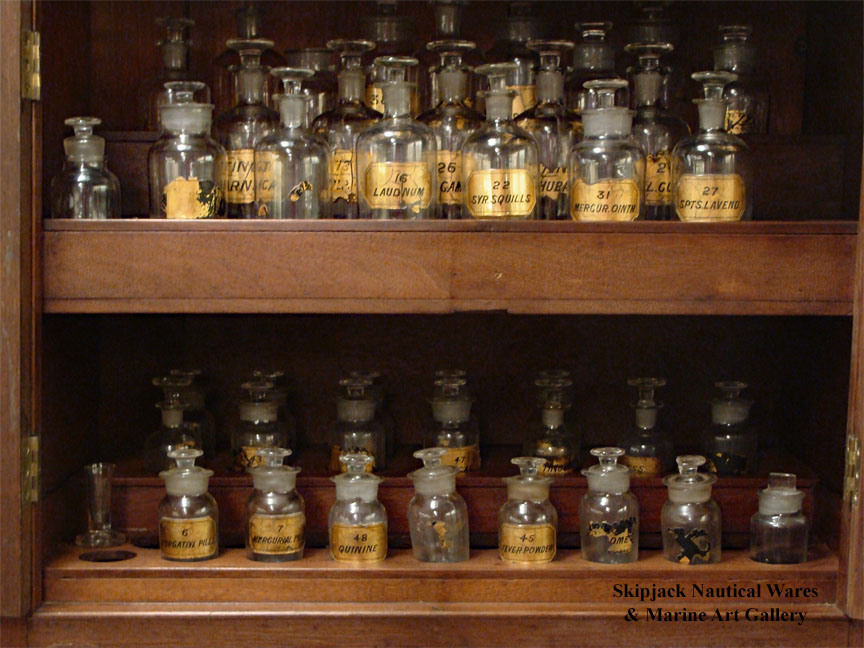 Maritime Apothecary Cabinet With Original Collection Of Pharmacy
