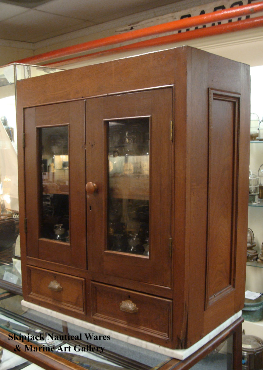 Maritime Apothecary Cabinet With Original Collection Of Pharmacy