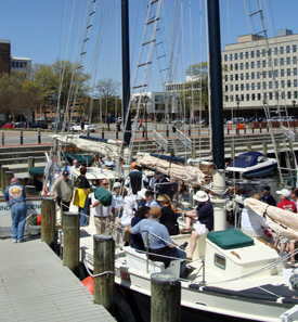 Boarding the Spirit of Independence at the High Street Landing