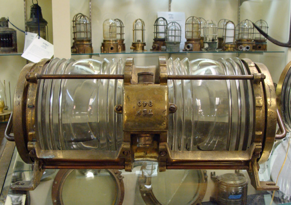 vintage Cast Brass Stacked Navigational Light, side view