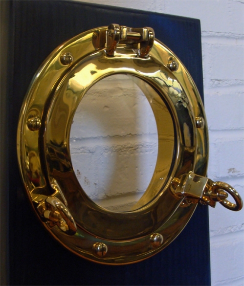 Brass Door Porthole with Backplate -- 4-7/8" glass (new)