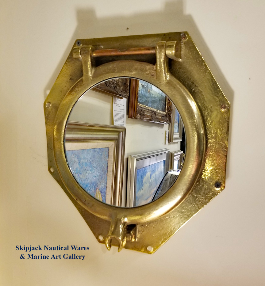 Late 19th Century Brass Eight Sided Yacht Porthole Re Purposed Nautical Mirror