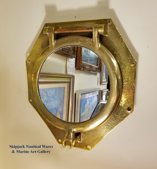 Late 19th Century Brass Eight Sided Yacht Porthole Re-purposed Nautical Mirror