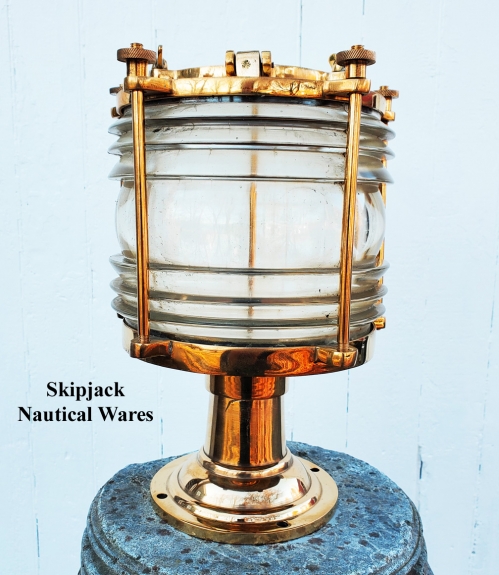 Solid Brass Post Light With Fresnel Lens - Nautical Lighting