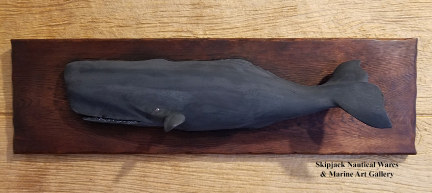 Vintage Carved And Painted Black Sperm Whale Skipjack Nautical Wares