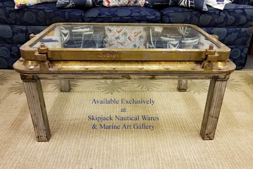 Authentic Ship's Brass Window Nautical Coffee Table