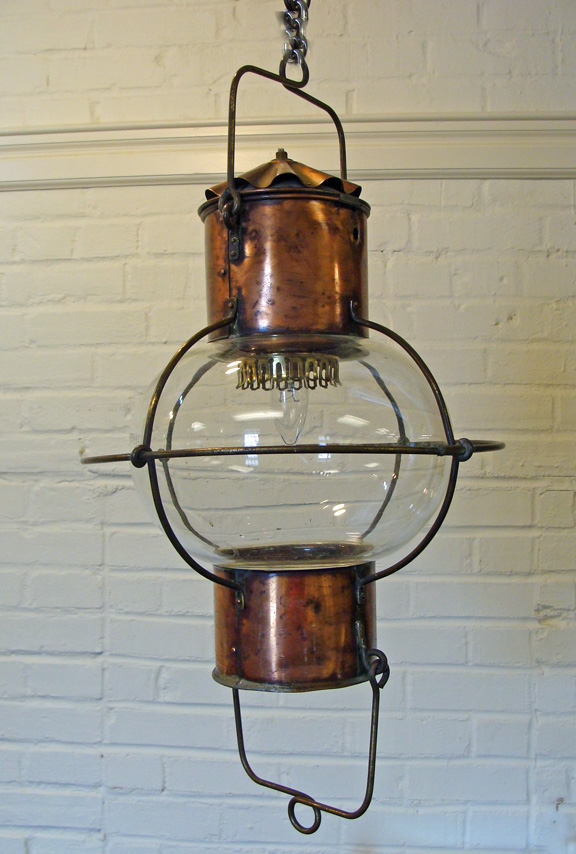 Copper and Brass Ship�s Globe Onion Lantern, side view