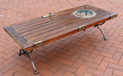 Custom Made Nautical Teak Ships Door Coffee Table: Skipjack Custom Made Nautical Teak Ships Door Coffee Table - Custom Made Nautical Teak Ships Door Coffee Table: Skipjack