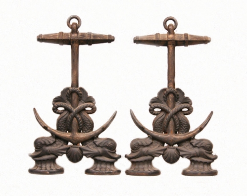 Fireplace Andirons Dolphins and Anchor- Nautical- Coastal Home