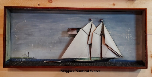 19th Century Ship Diorama Shadow Box of a Sailing Schooner, American, Circa 1880.