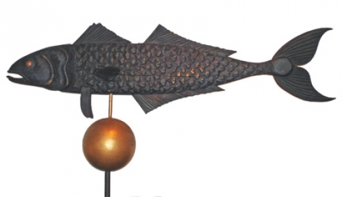 "Bluefish" on stand folk art carving by J & P Johnson -- length 48"