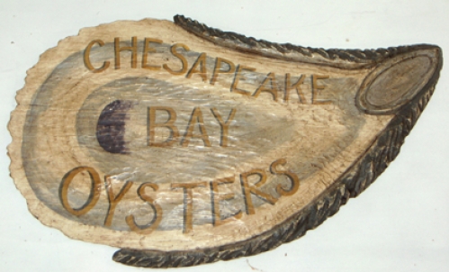 "Chesapeake Bay Oysters" folk art carving by J & P Johnson -- length 40"