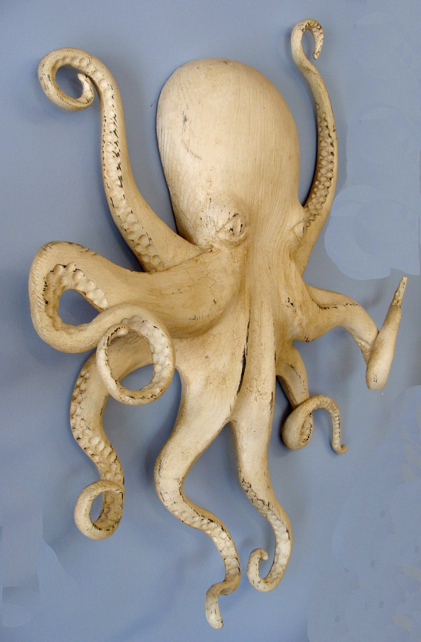 octopus in white folk art carving by j p johnson width 32