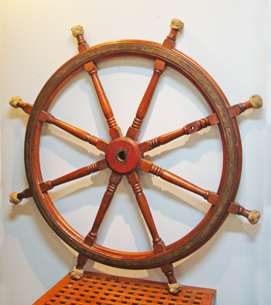 Large Authentic Ship S Wheel With Br Rings 64 Diam Skipjack Click Here For Enlarged View